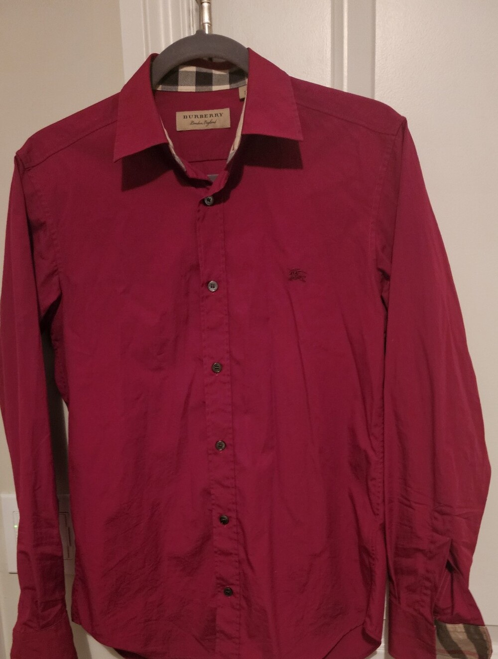 Burberry Unisex Burgundy Long-Sleeve Button-Up Shirt